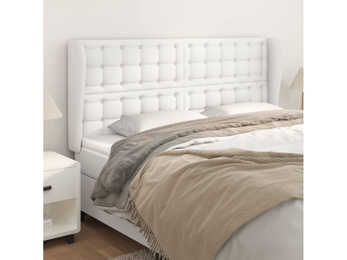 Cabecero Con Orejas Cuero Sintético Blanco 203x23x118/128 Cm