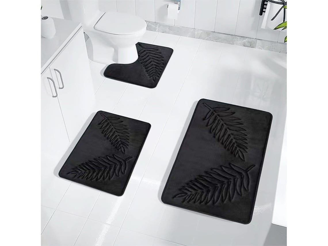 Un Juego De 3 Alfombrillas De Baño (negras)