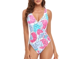 Traje de baño sin mangas con estampado rosa y banda ancha para mujer.