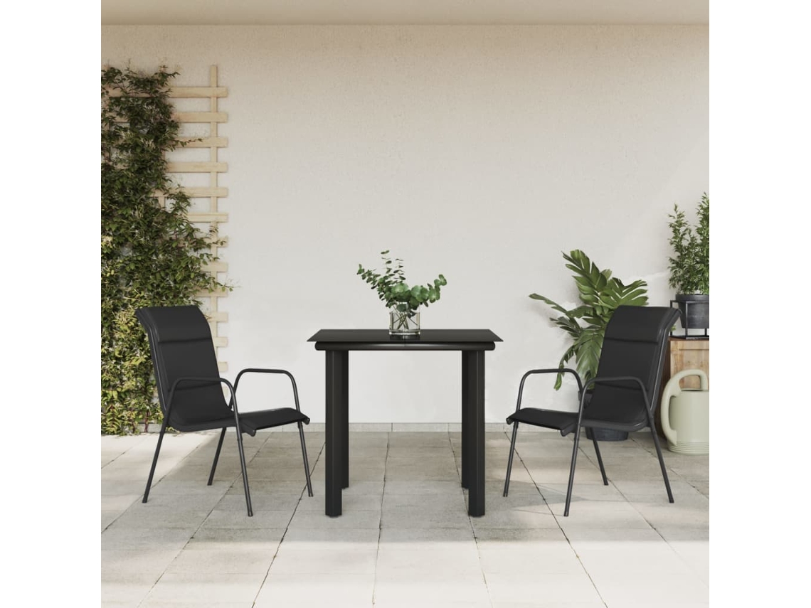 Juego de comedor de jardín de 3 piezas, acero y textileno negro, Dkd Home Decor
