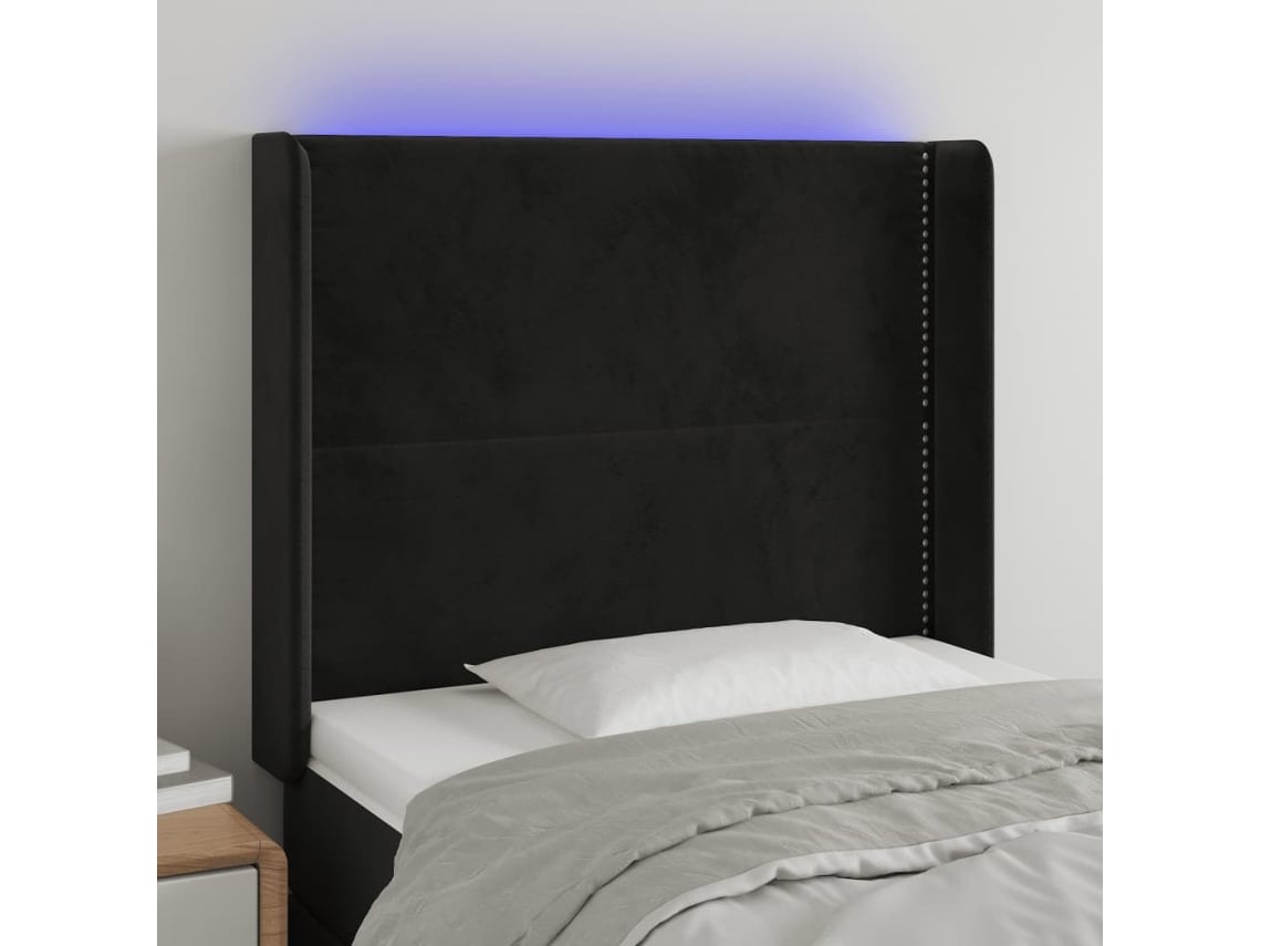 Cabecero Con Led De Terciopelo Negro 103x16x118/128 Cm