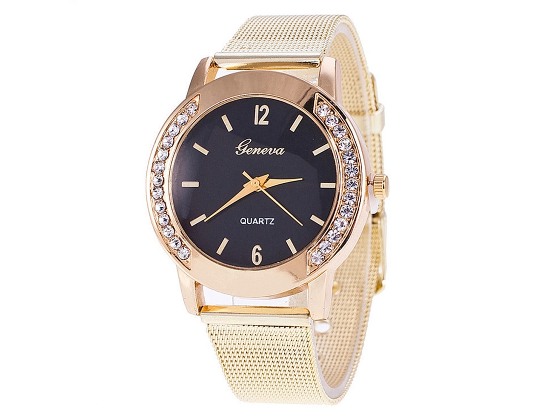 Reloj De Pulsera Unisex Unisex De Cuarzo, Sencillo Y Elegante, De Color Negro, Con Cadena De Malla.