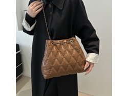 Bolso De Hombro Para Mujer Con Cadena Con Estampado De Rombos, Gran Capacidad, Marrón Claro.