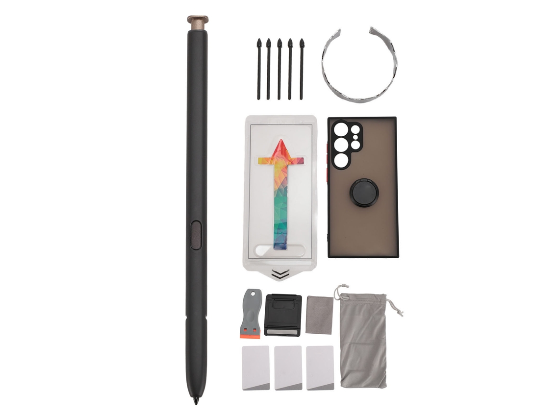 Kit de lápiz óptico estilo 2026 para S24 Ultra con 5 puntas, protector de pantalla de vidrio templado, estuche dorado y soporte.