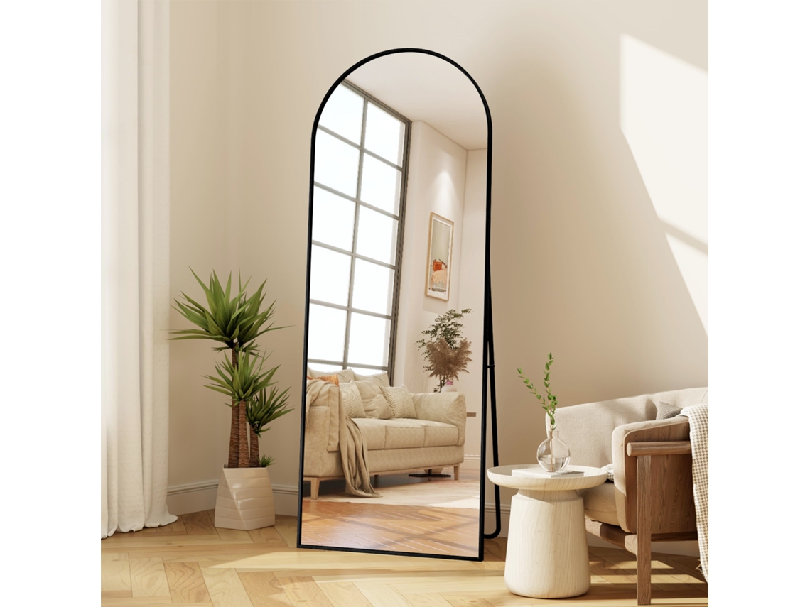 Espejo de pie 173x63 cm Negro, Arqueado, Se puede Colgar o Colocar en el Suelo, Uso Flexible, Ideal para Cuerpo Completo y Revisar tu Mirada Ycone