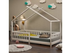 Cama infantil Mobrio de 90 x 200 cm en madera maciza con protección anticaídas y somier de láminas blanco
