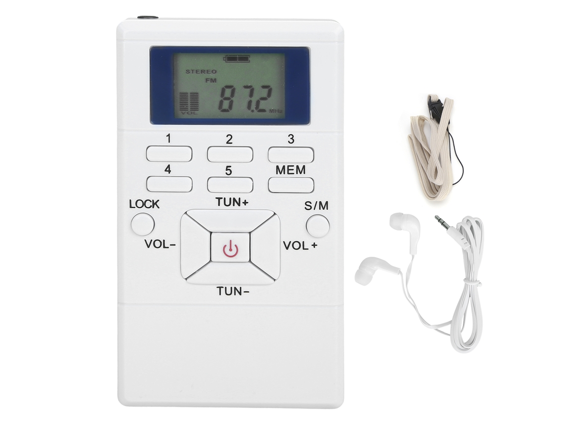 Mini Radio Fm Estéreo Portátil Qqt102 Con Pantalla Lcd Y Auriculares - Blanco