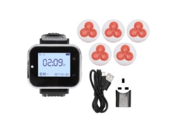 Sistema De Llamada Inalámbrico Para Restaurantes Con 1 Reloj Receptor Y 5 Buscapersonas Vibratorios Recargables.