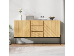 Aparador 140x40x75 Cm - 2 Puertas, 3 Cajones, Diseño Líneas - Natural