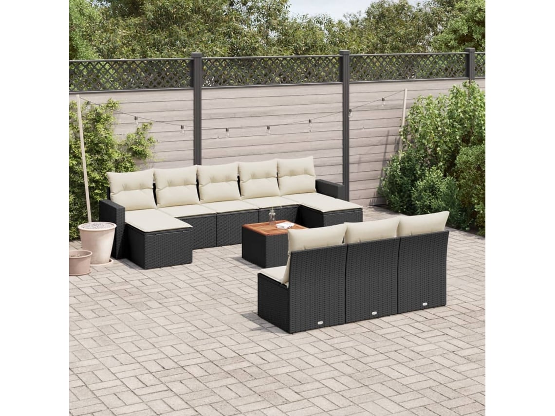 Conjunto de sofá de jardín de 11 piezas con cojines de mimbre sintético negro de DKD Home Decor