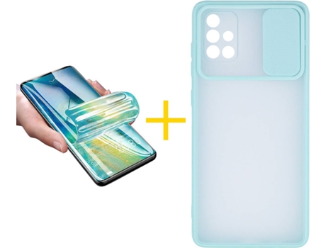 Carcasa + Protector de Pantalla para Samsung Galaxy A71 ACCETEL Verde Agua