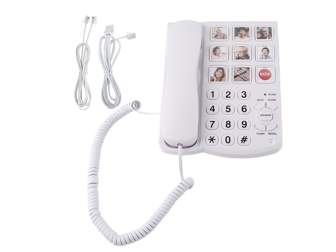 Teléfono Fijo Cableado Con Botones Grandes, Compatible Con Botones Diy Para Fotos Familiares
