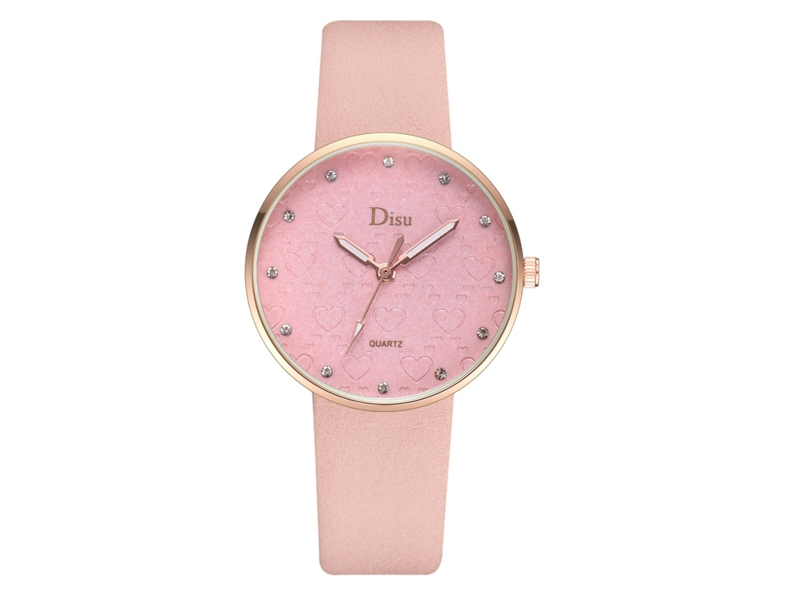 Reloj De Pulsera De Cuarzo Para Mujer, Estilo Retro Informal, Con Correa De Piel Sintética Rosa.