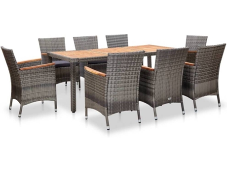 Conjunto 9 de muebles de jardín VIDAXL ratán sintético gris