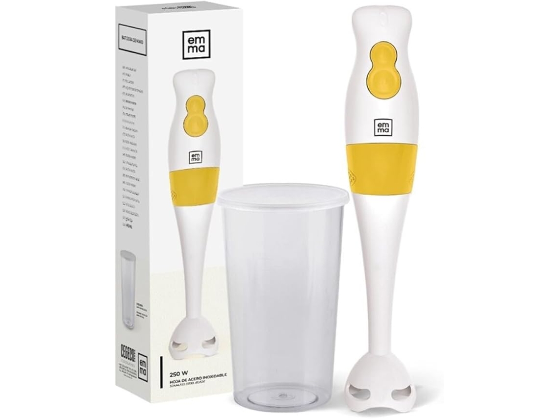 Batidora De Mano Emma 700w - Minipimer Vaso Medidor 600 Ml Con Tapa Incluida- Hoja De Acero Inoxidable, 2 Velocidades Con Función Turbo. (mostaza)