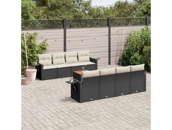 Conjunto de sofá de jardín de 9 piezas con cojines, ratán negro, Dkd Home Decor