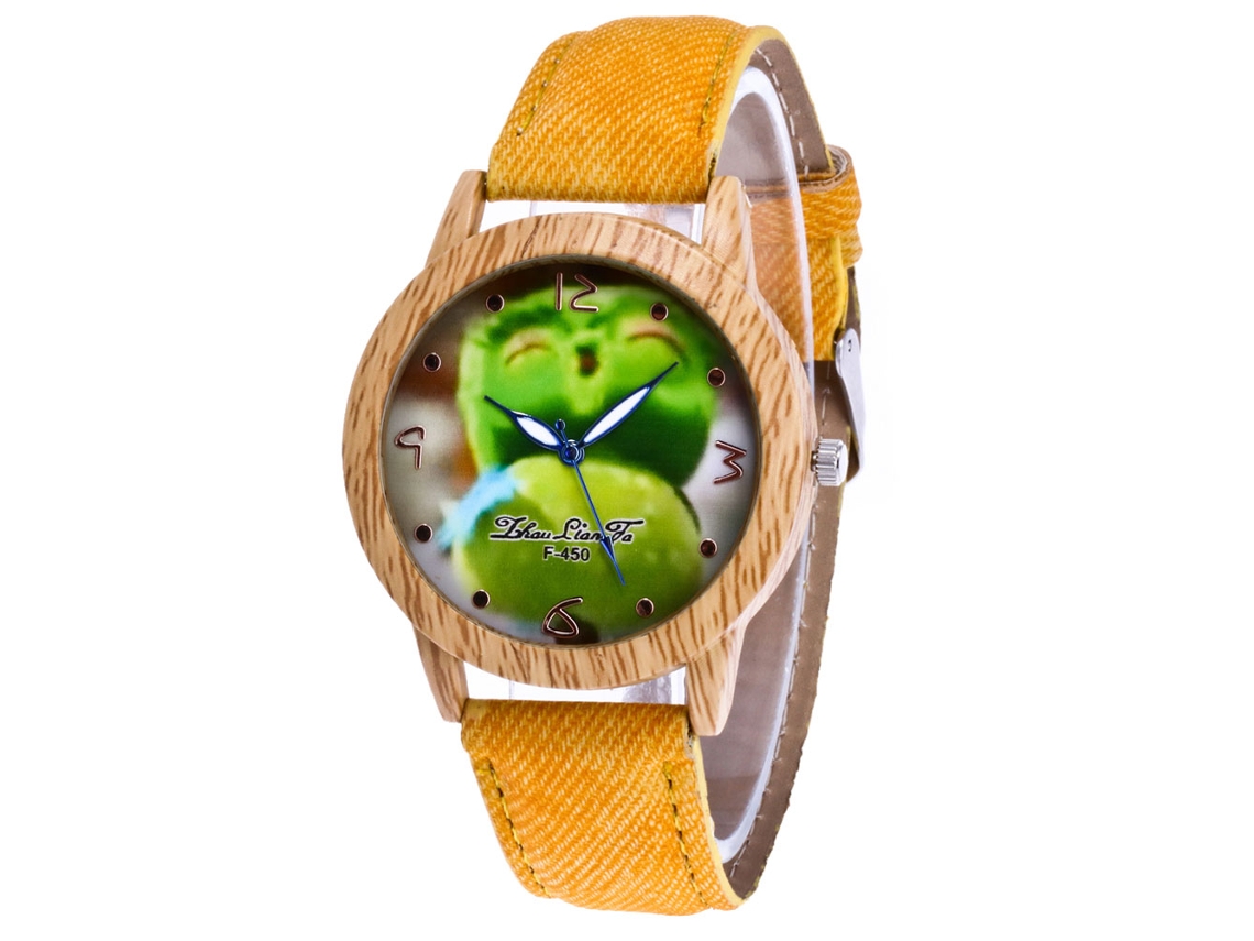 Reloj De Pulsera De Moda Con Esfera De Cara Sonriente Y Correa De Cuero (amarillo)