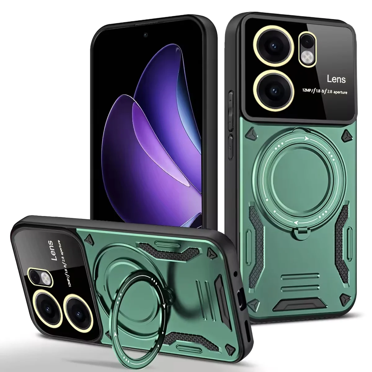 (verde, Oppo A6x) Funda Para Teléfono Con Soporte Magnético De Anillo De 360° Con Protección Para La Cámara Y Protección Contra Caídas.