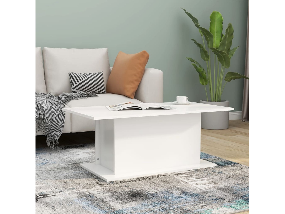 Mesa De Centro Madera De Ingeniería Blanca 102x55,5x40 Cm