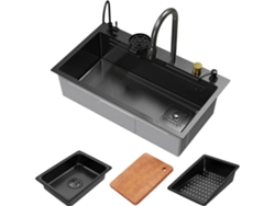 Fregadero de cocina 80x46 cm lavabo rectangular antracita acero con accesorios ML-DESIGN