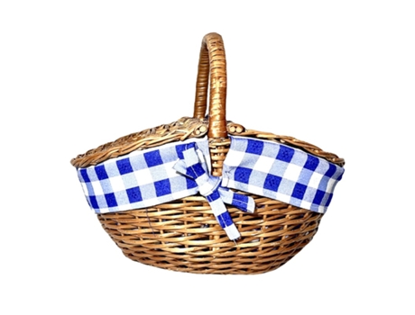 Cesta Piquenique en Vime ALOP Oval Tecido Xadrez Azul/Blanco 53 cm