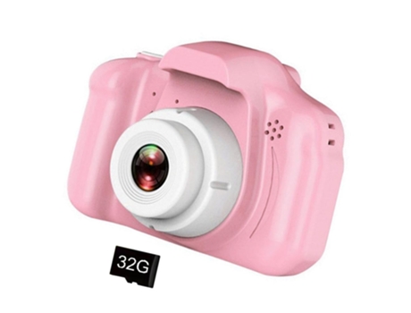 Cámara Fotográfica Infantil SLOWMOOSE Digital Cartoon 2 Pulgadas HD USB Recargable (Tarjeta de Memória 32 GB - Rosa)