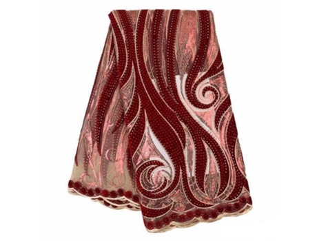 Lace De Red De Telas De Tul Franceses Con Lentejuelas Para Vestidos De Nigeria (D - 5 Yardas - 110 Cm)