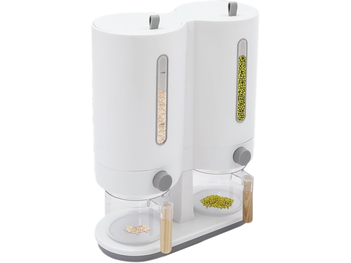 Dispensador De Arroz De Cocina | Dispensador A Presión De 5 Kg Con Tapa, Doble Dispensador