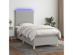 Cama Box Spring Colchón Y Luces Led Tela Gris Claro 90x190 Cm