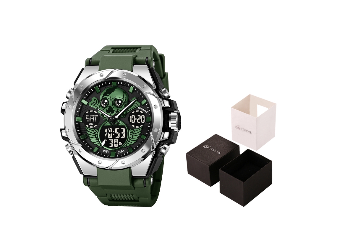 Reloj Deportivo Electrónico Luminoso E Impermeable Para Hombre Con Diseño De Calavera (verde Militar)