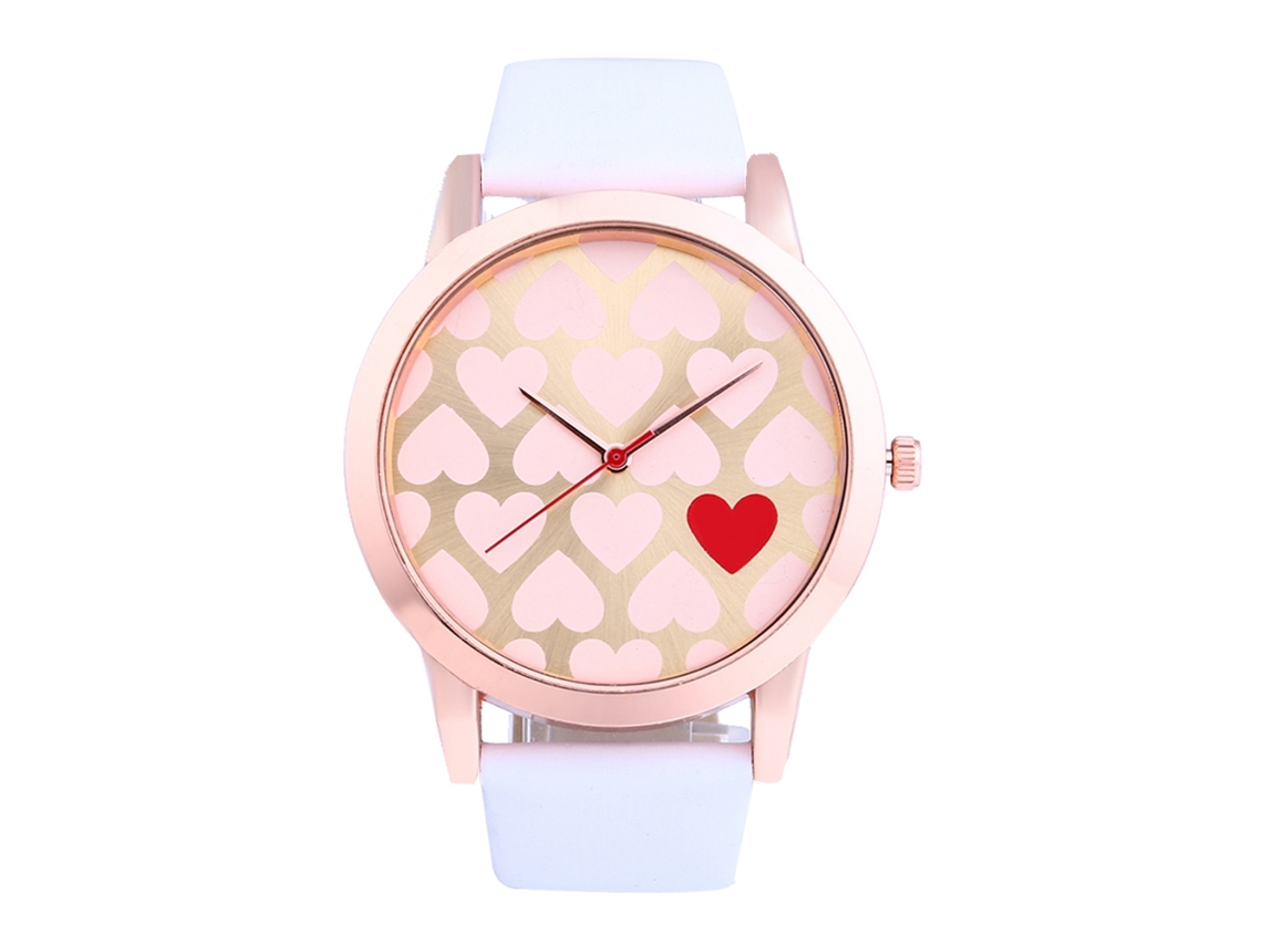 Reloj De Pulsera De Cuarzo Informal Para Mujer, Esfera Redonda, Correa De Pu, Decoración De Corazón Blanco.