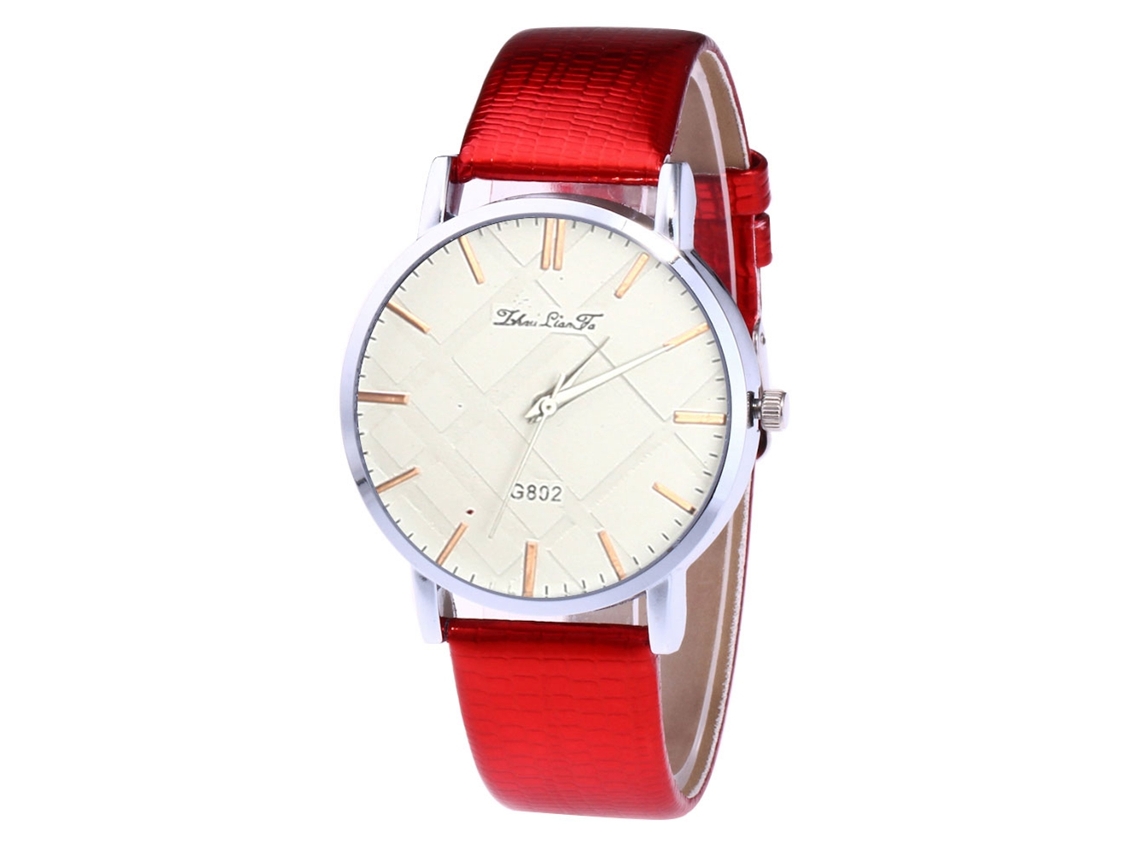 Reloj Analógico De Cuarzo Con Correa De Cuero Pu Unisex (rojo)
