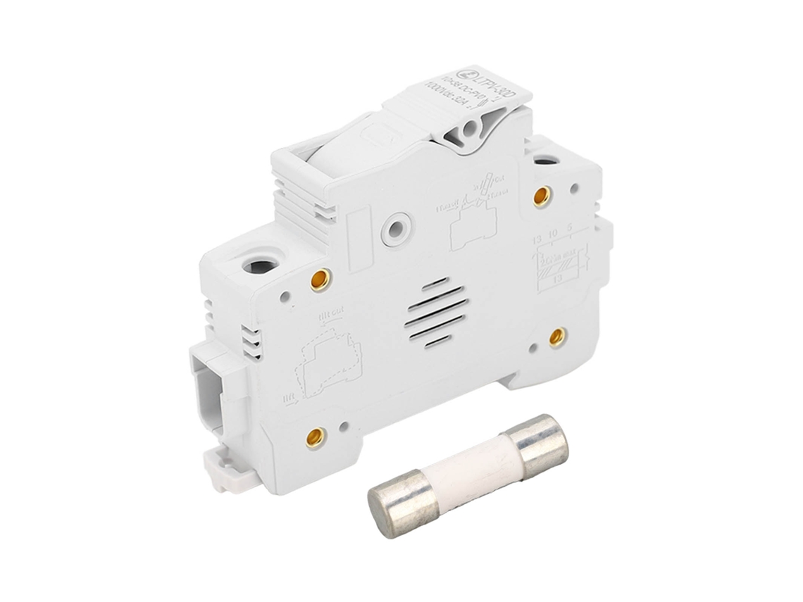 Portafusibles De Cc 1p 32a 1000vdc Con Fusible De 20a, Montaje En Riel Din De 10x38mm, Ignífugo Para Energía Fotovoltaica.
