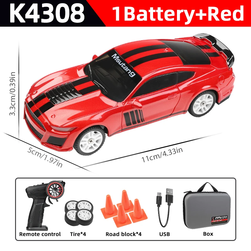 (rojo)1:43, 2.4g Rc Drift Racing Con Luz Led, Quad Drive Gyro Alta Velocidad Rtr Rc Coche Juguete