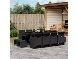 Juego de comedor de jardín de 13 piezas con cojines en mimbre sintético negro de DKD Home Decor