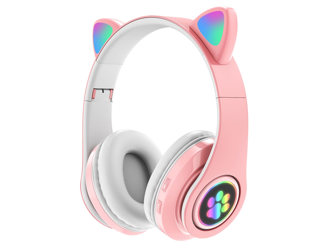 Auriculares inalámbricos Bluetooth con linterna, orejas de gato y micrófono - MDUG (rosa)
