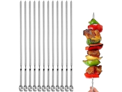 12 Brochetas Planas De Acero Inoxidable Para Barbacoa, 35,5 Cm, Reutilizables, Juego De 12