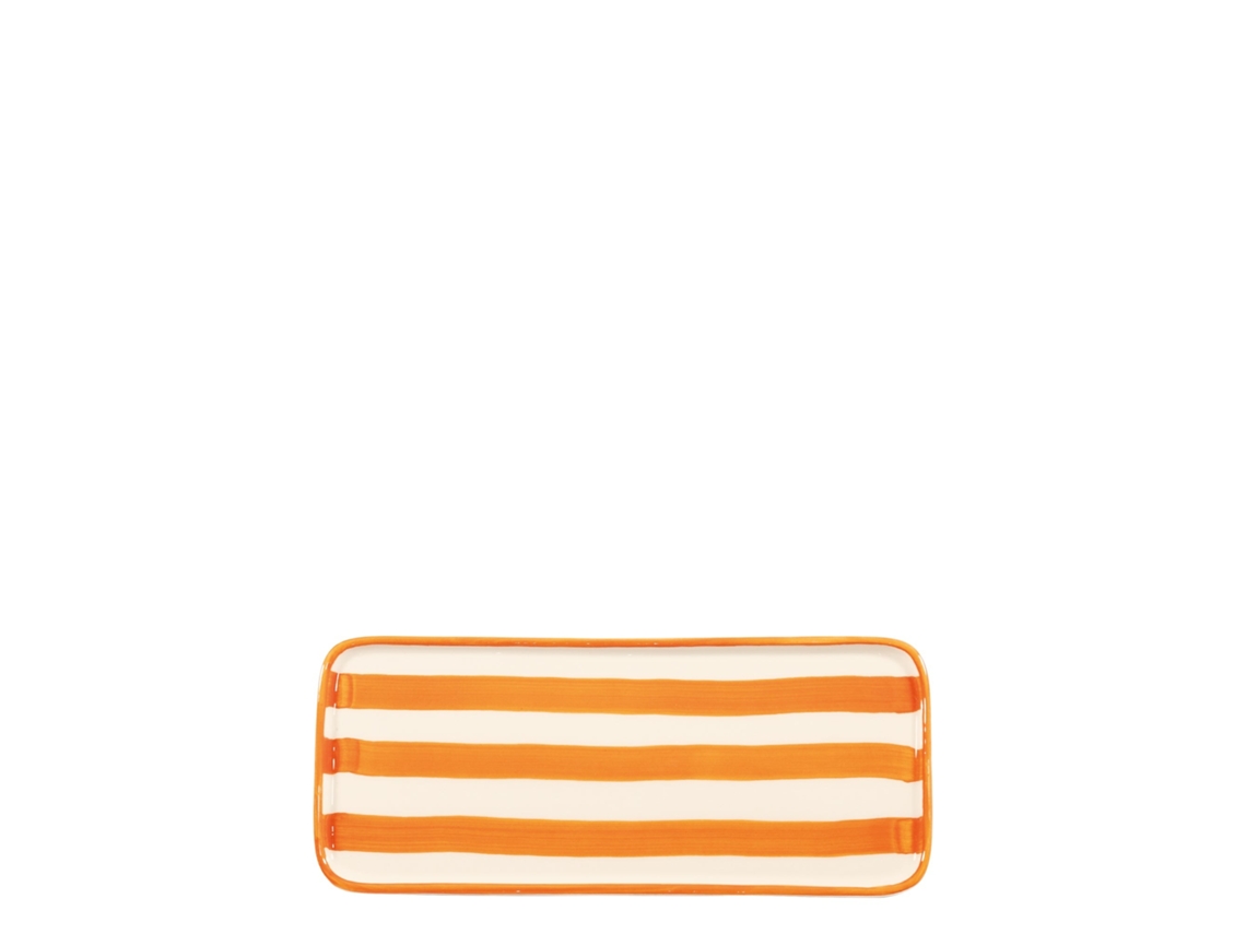 Juego De 2 Platos Rectangulares Lido Serie Righe, Cerámica Artesanal Naranja, Hecho En Italia, Diseño Elegante Y Moderno Para Vajilla De Lujo.
