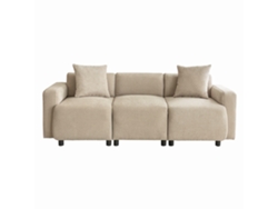 Sofá de 3 plazas en tejido chenilla con 2 cojines, capacidad para 211 cm, beige Mobrio