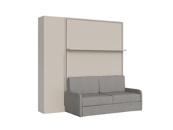Cama Doble Abatible Vertical Versia Sofà 160 Con Sofá, Estante Y Armario 1 Puerta Izquierda Clay