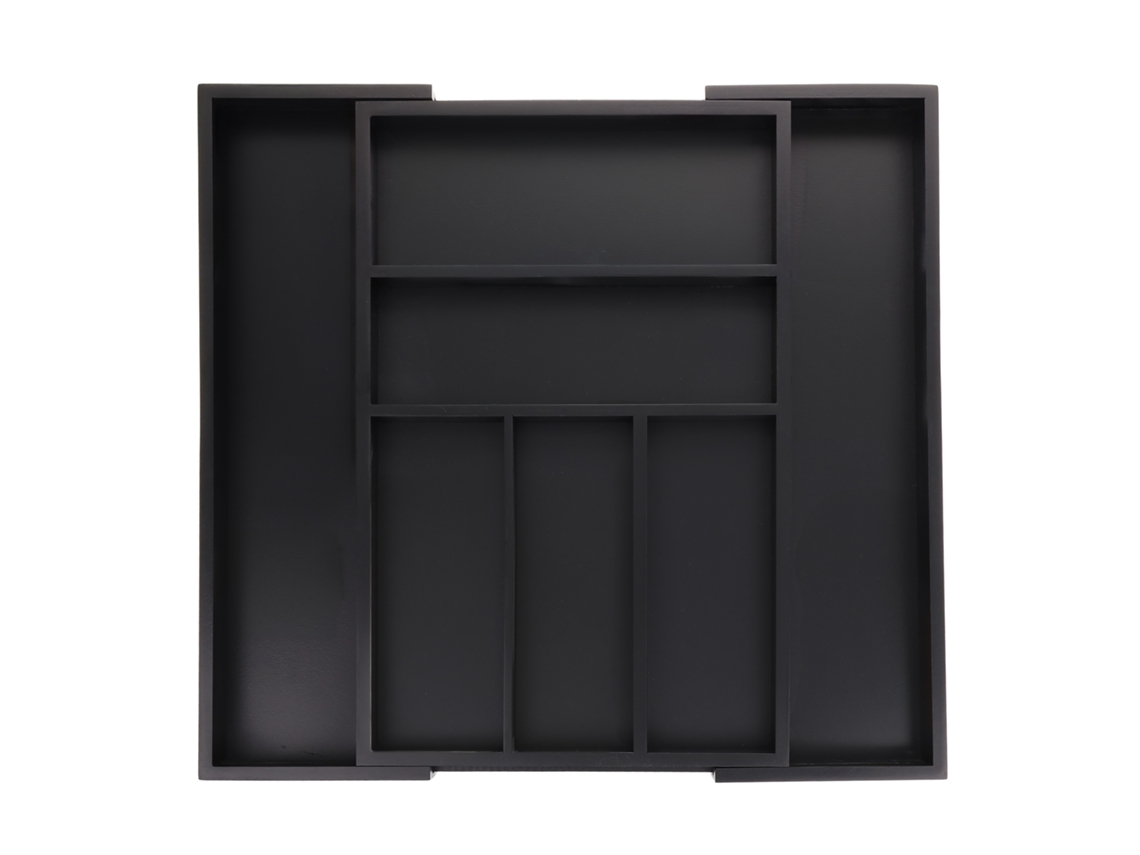 Tabuleiro De Talheres Ajustável Relaxdays, Bambu, 5 X 30,5-49 X 46 Cm, 5-7 Compartimentos, Organizador De Gavetas, Preto