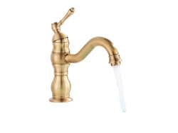 Grifo de baño, construcción de latón, mezclador de agua caliente y fría, latón antiguo corto
