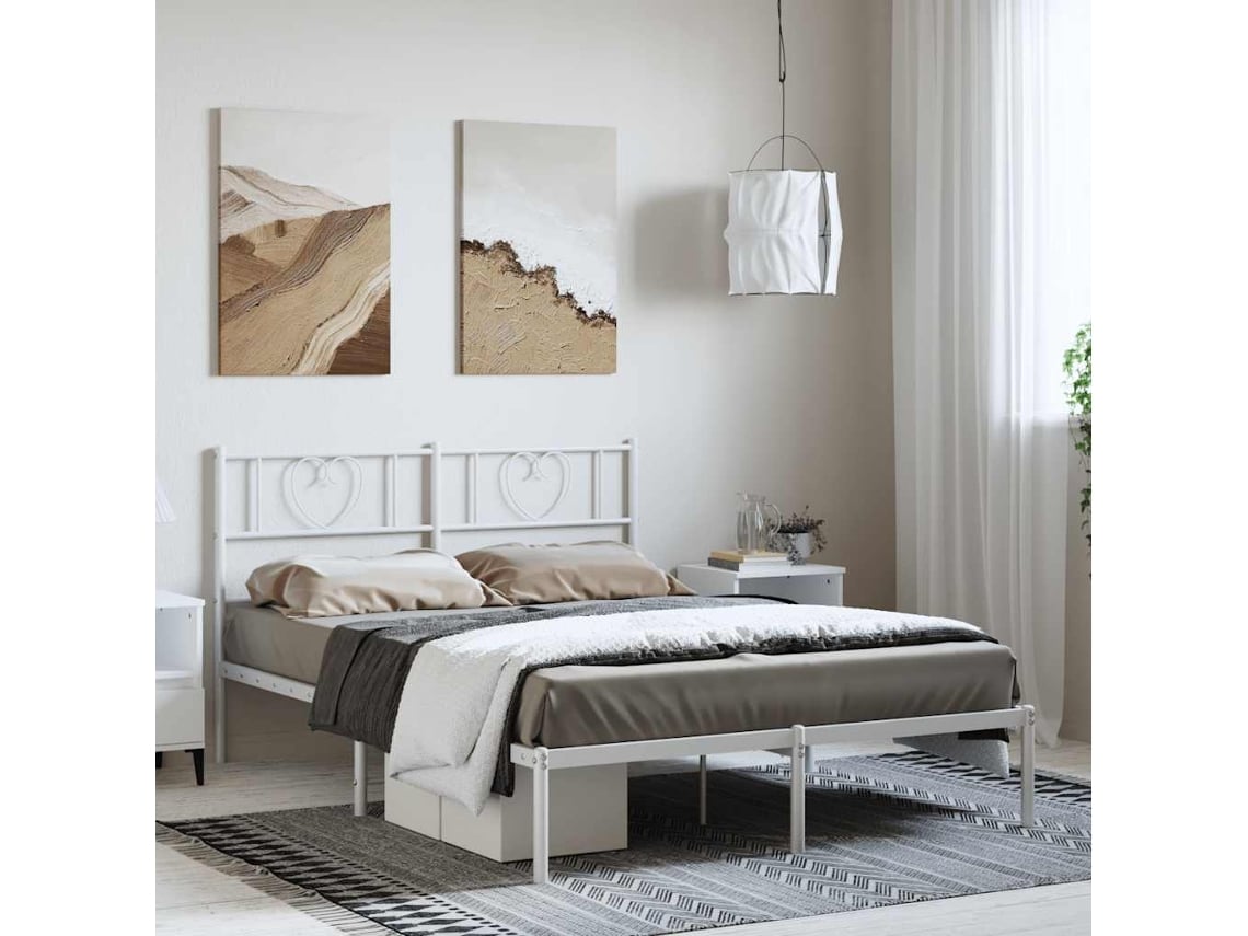 Estructura Cama Sin Colchón Con Cabecero Metal Blanco 135x190cm