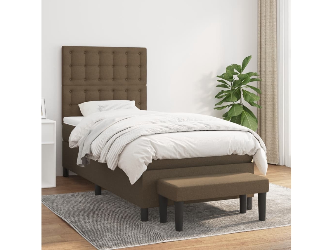 Cama Box Spring Con Colchón Tela Marrón Oscuro 90x190 Cm