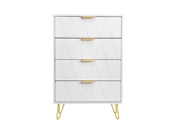 Aparador bajo con 6 cajones - Cómoda - Madera MDF y metal dorado - 60 x 34 x 90 cm - Blanco