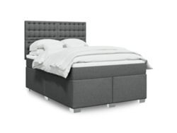 Cama Box Spring Con Colchón Tela Gris Oscuro 140x190 Cm
