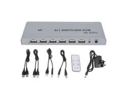 Switch Kvm Multimídia Hd 4k 60hz 4 Entradas 1 Saída Com Controle Remoto Infravermelho Plugue Uk