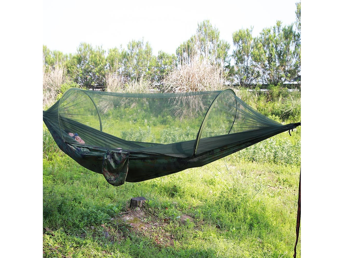 Hamaca Portátil Individual Con Mosquitera, Adecuada Para Mochileros Y Campamentos Al Aire Libre (290x140 Cm) Camuflaje Siurn
