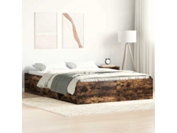 Estructura De Cama De Matrimonio Roble Ahumado 135x190 Cm