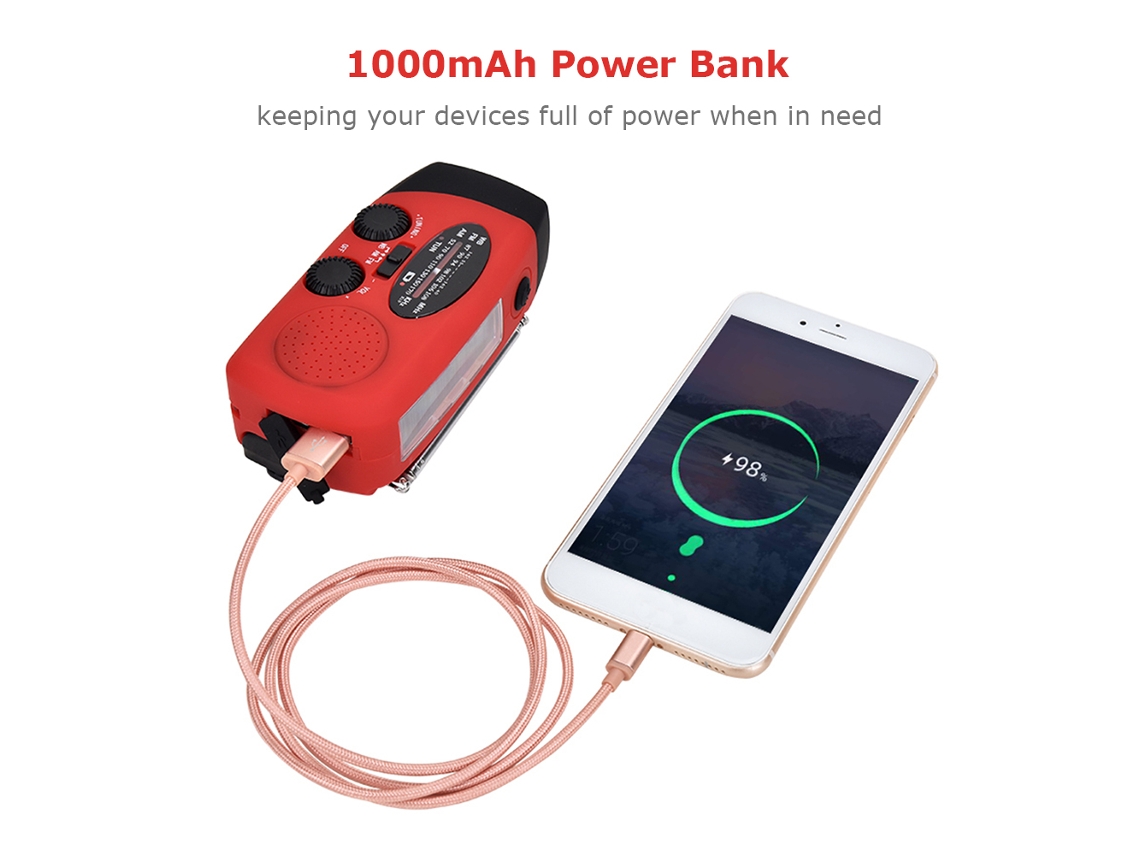Radio Portátil Am/fm Con Linterna, Luz De Lectura, Acceso A La Red Eléctrica Noaa, Batería Solar, Manual Y Función De Emergencia.